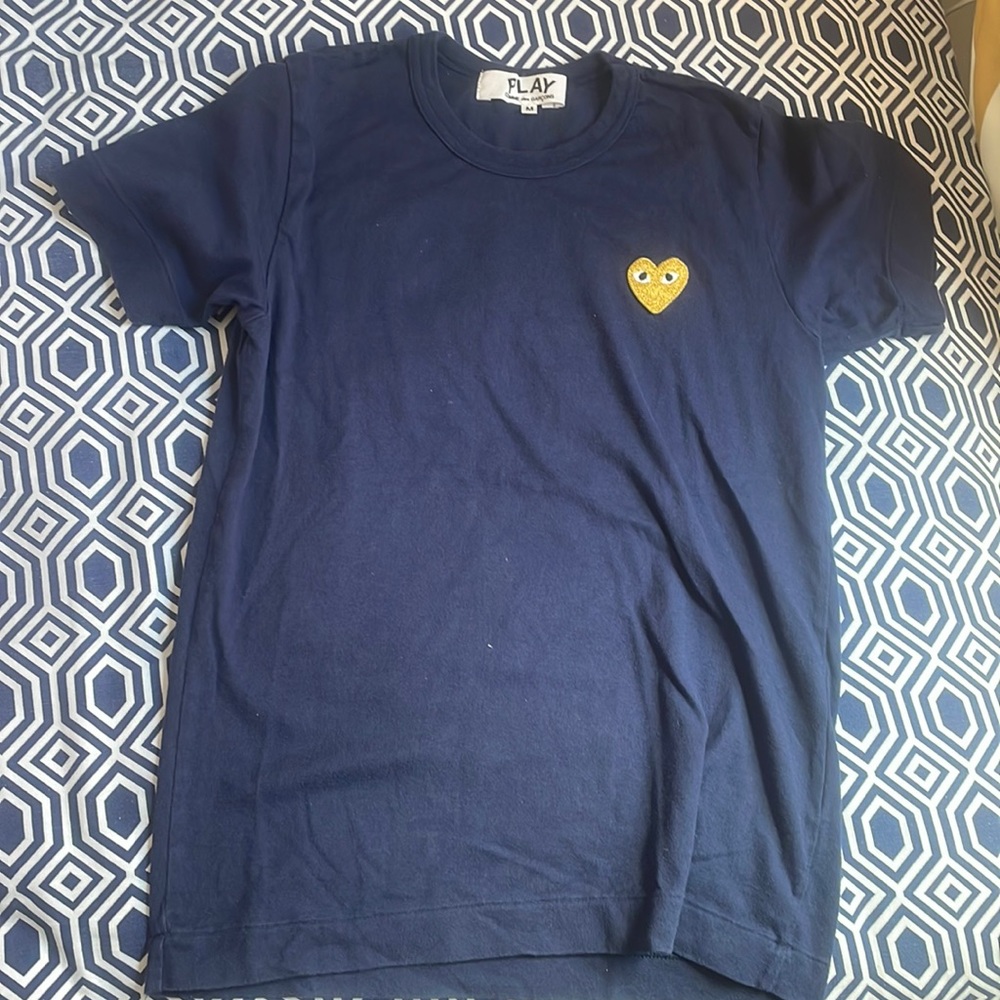 COMME des GARCONS Blue T-Shirt with Yellow Heart